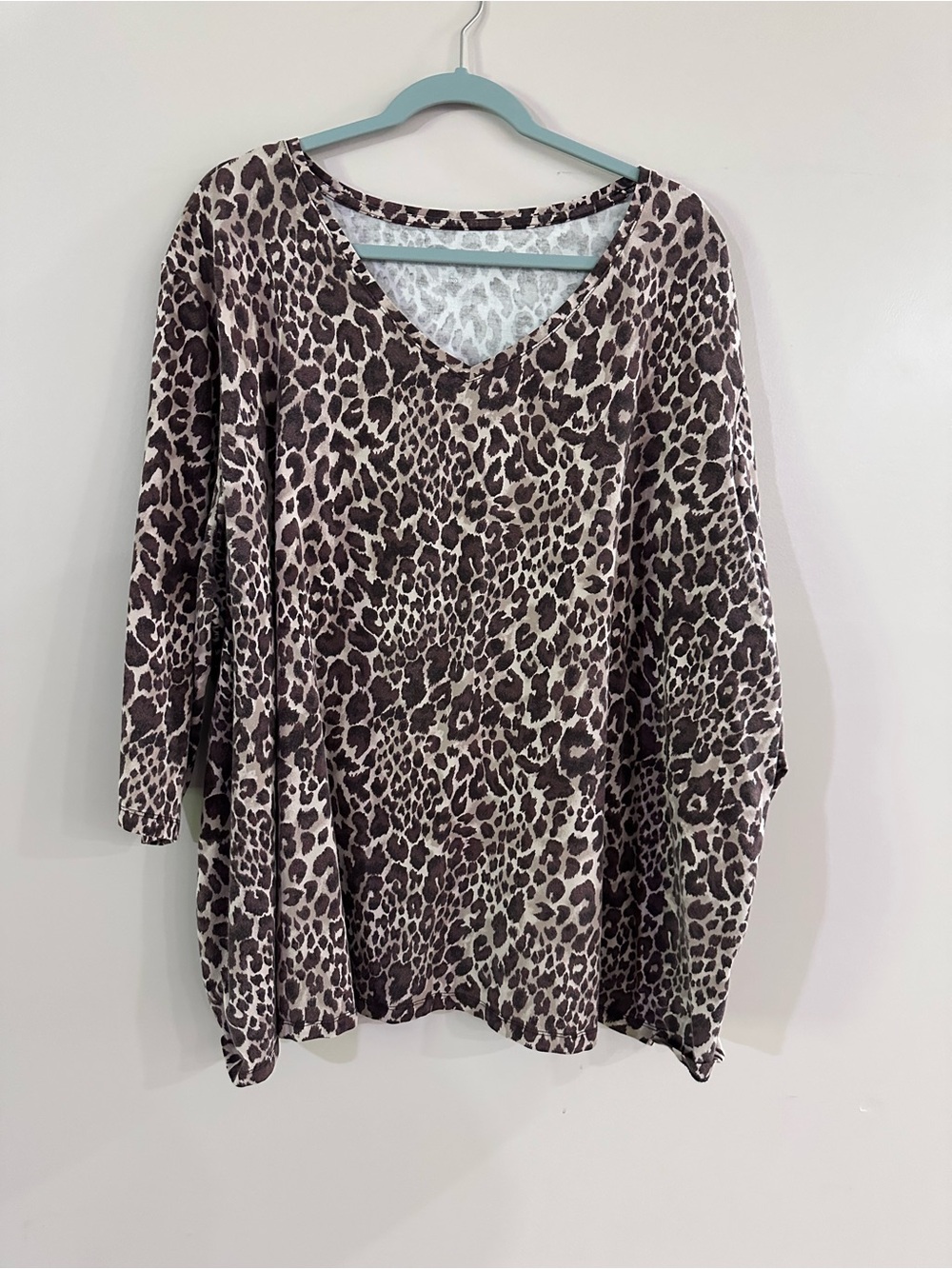 Catherines Brown and Cream Leopard V-Neck Long Sleeve Top